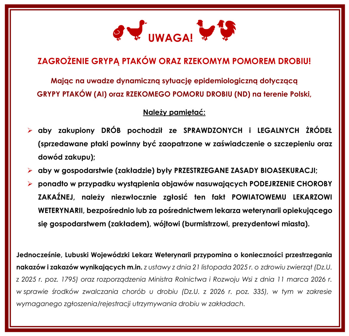 KOMUNIKAT dotyczący HPAI i ND